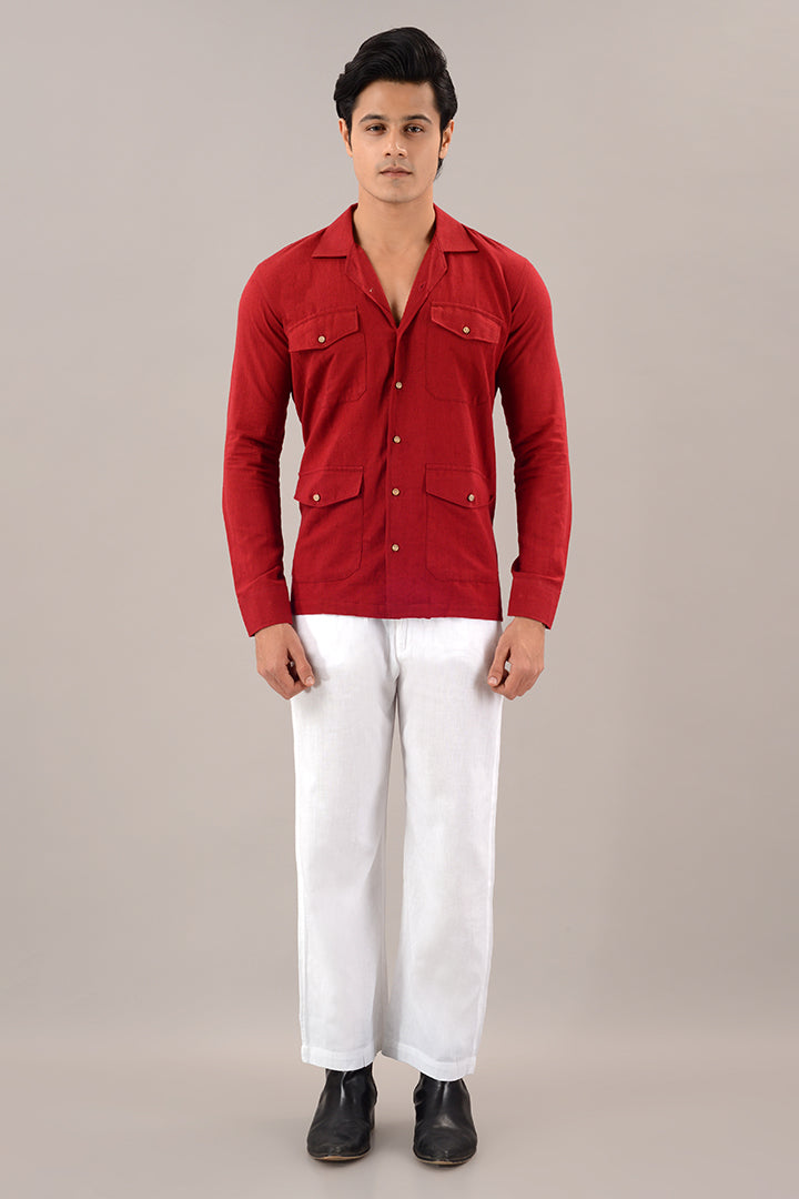 Rust red linen over shirt (shacket)