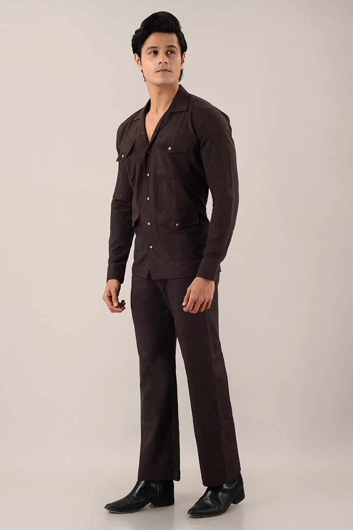 Brown linen over shirt (shacket) with pants