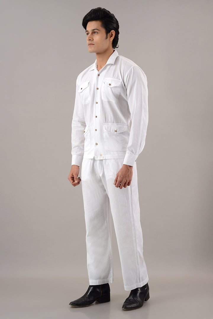 White linen over shirt (shacket) with pants