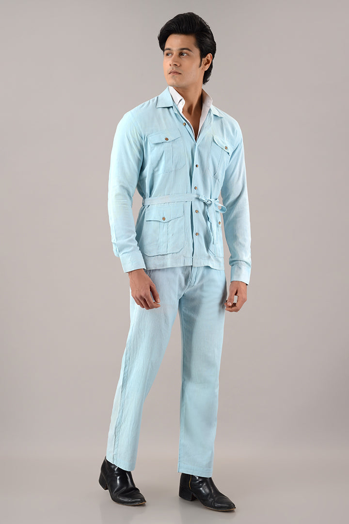 Light blue linen over shirt (shacket) with pants