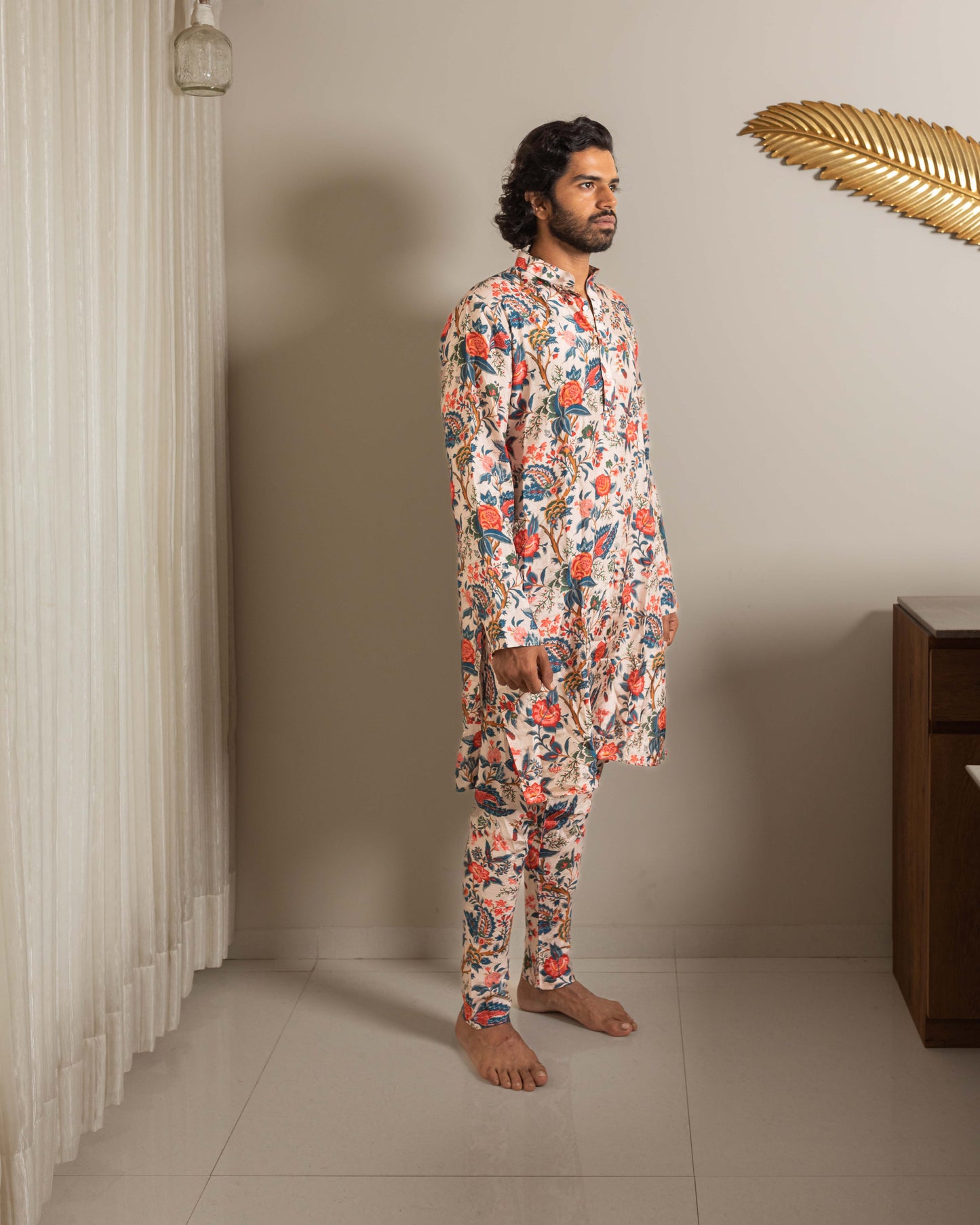 Beige dola silk kurta with pants