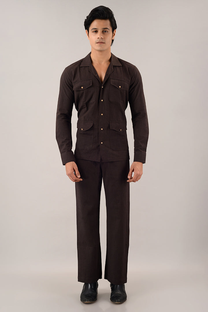 Brown linen over shirt (shacket) with pants