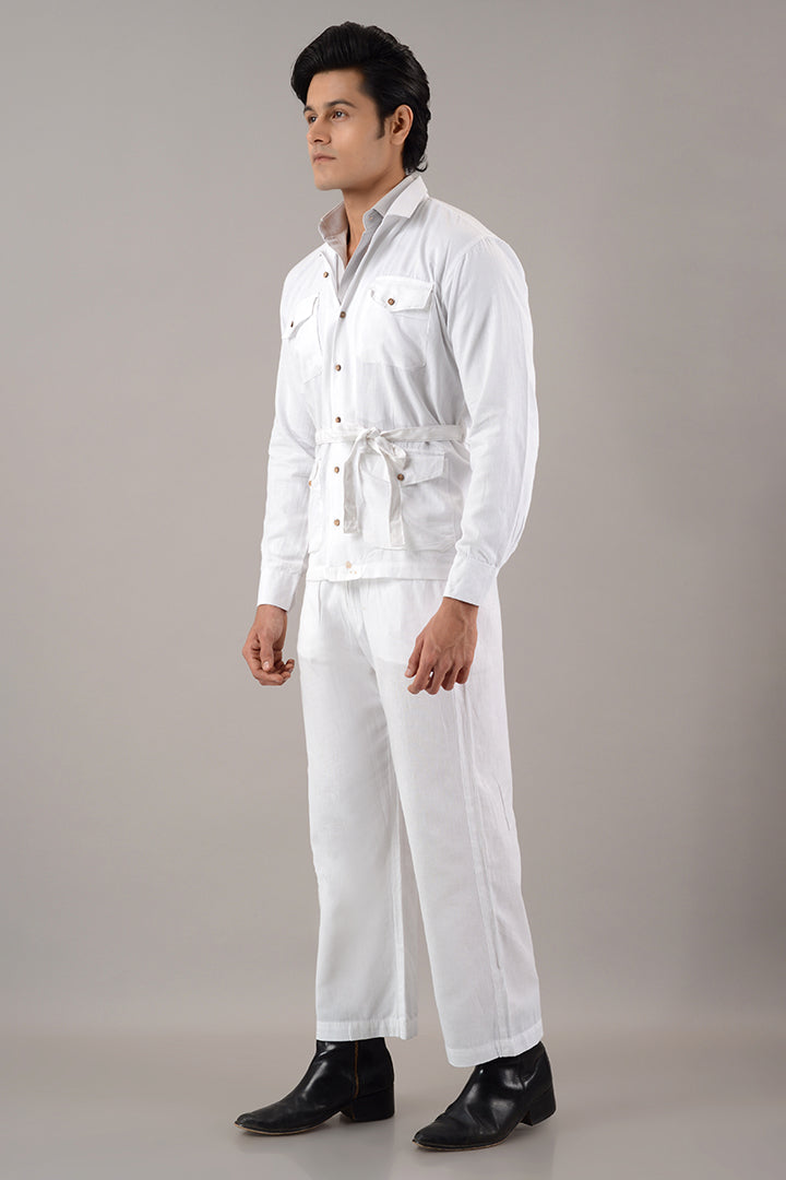 White linen over shirt (shacket) with pants