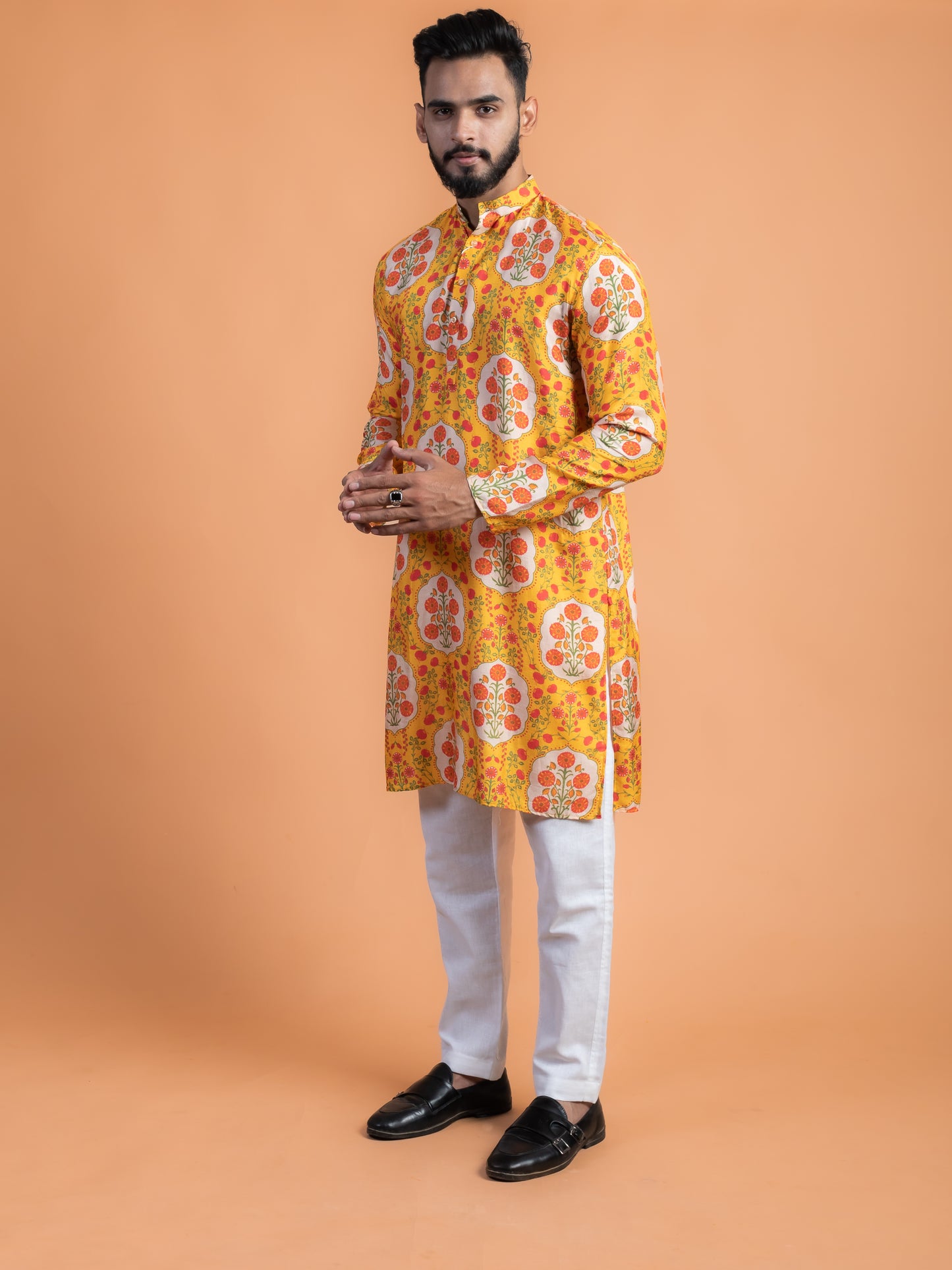 Yellow and red floral kurta