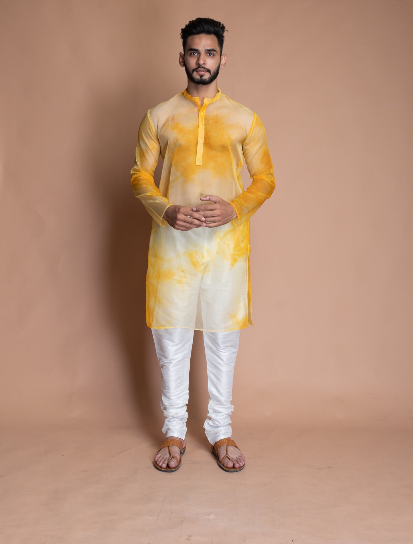 Yellow and white tie dye kurta