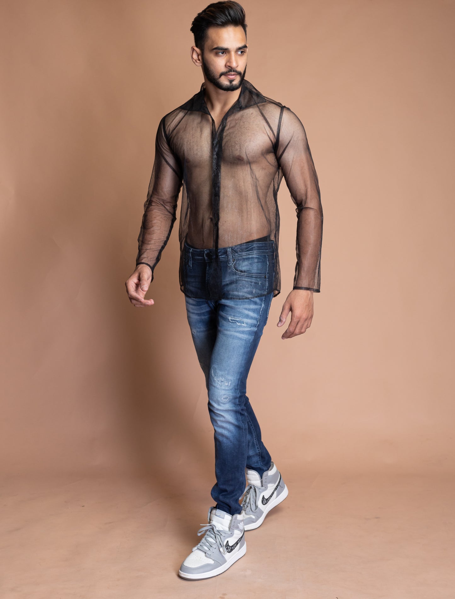 Black see through shirt (half sleeves)