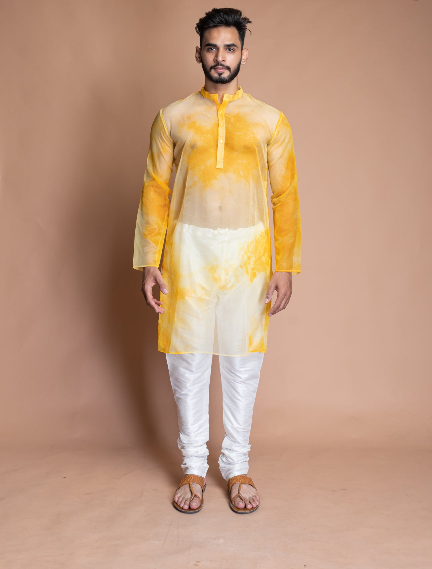 Yellow and white tie dye kurta