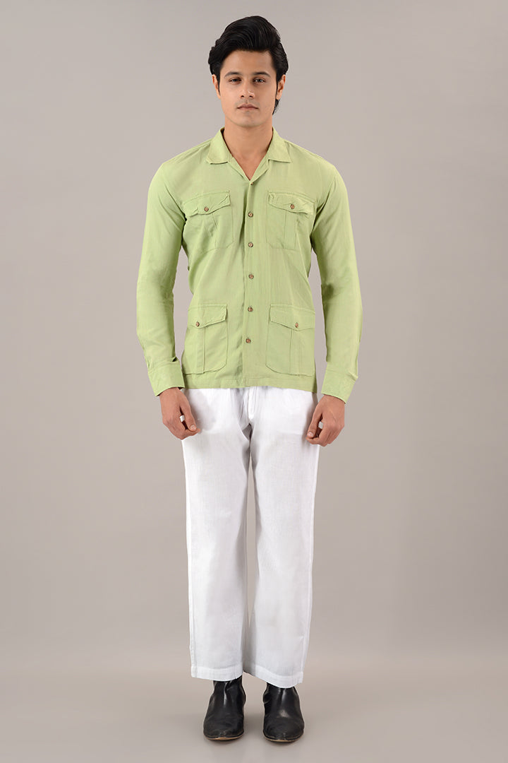 Pistachio green linen over shirt (shacket)