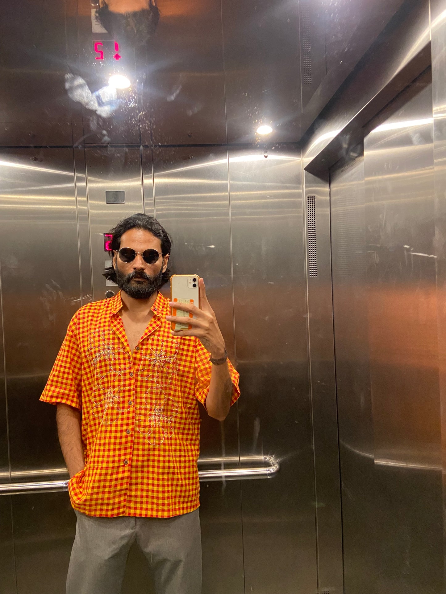 Red and yellow madras checks shirt