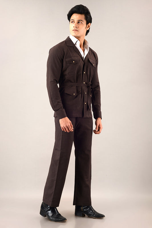 Brown linen over shirt (shacket) with pants