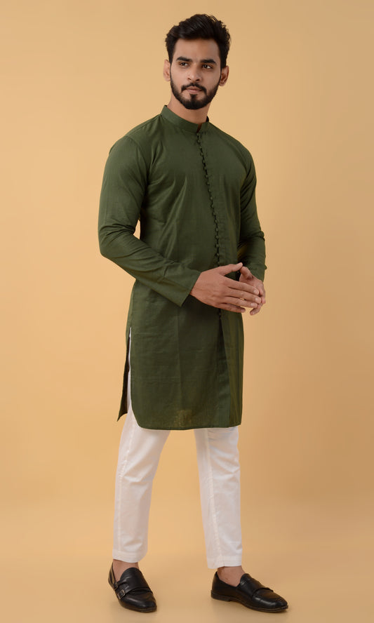 Dark green potli button kurta