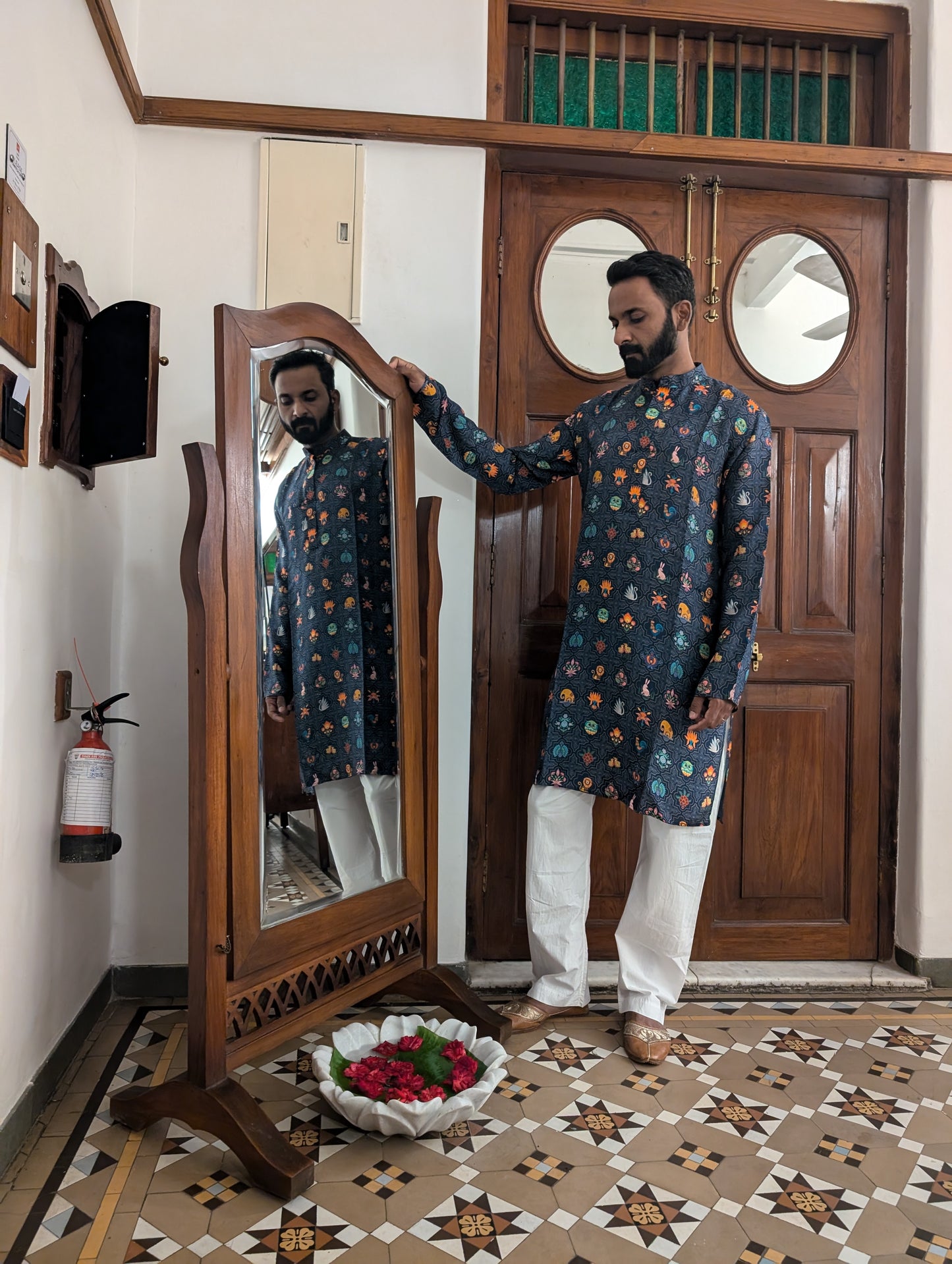 Blue animal motif kurta