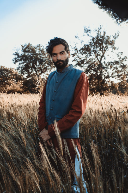 Green handwoven Nehru jacket