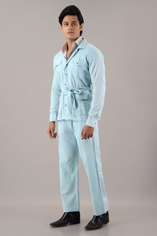 Light blue linen over shirt (shacket) with pants