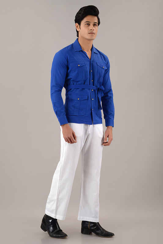 Blue linen over shirt (shacket)
