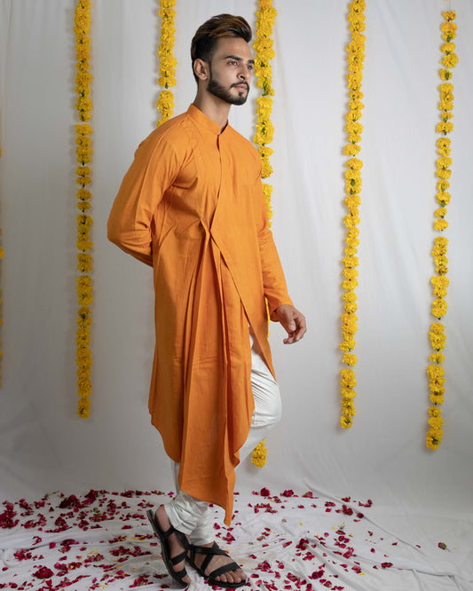 Mustard draped kurta