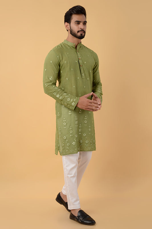 Pistachio green cut work kurta