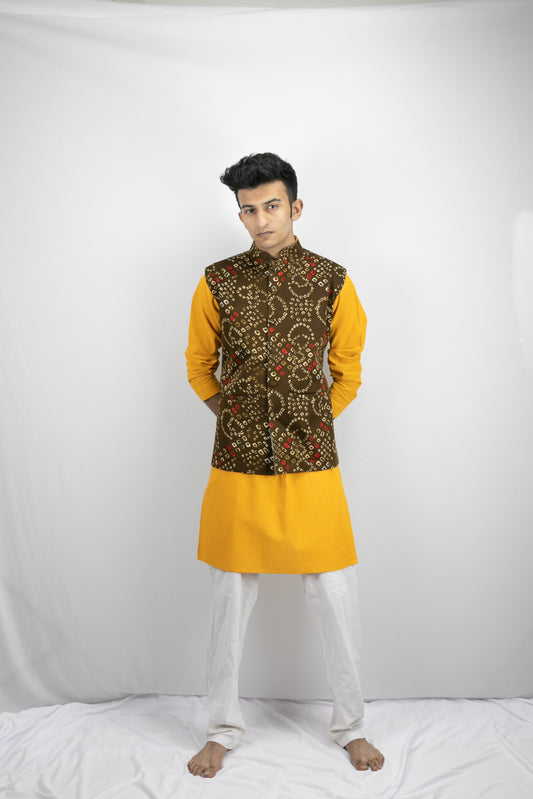 Brown bandhani Nehru jacket