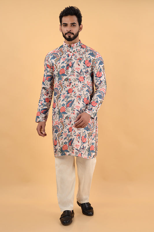 Beige floral kurta