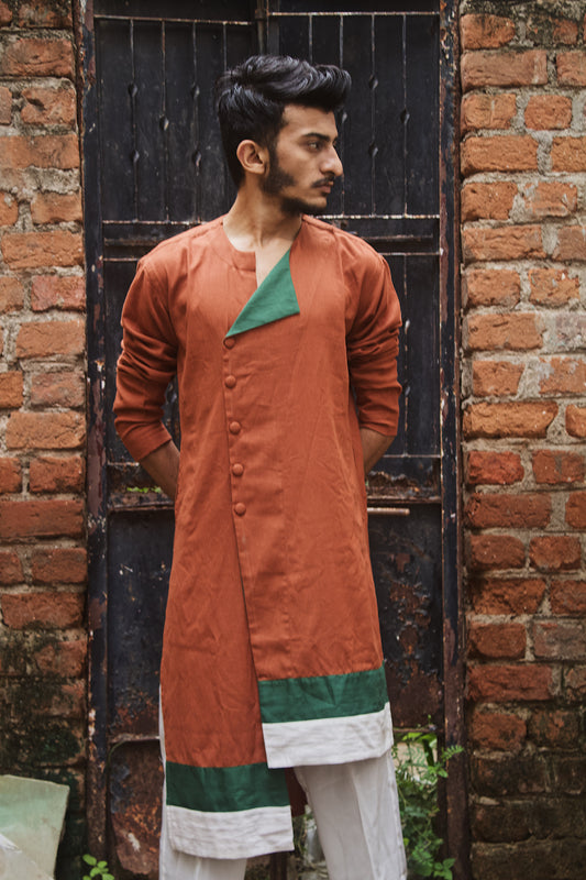 Rust brown kurta with colour block