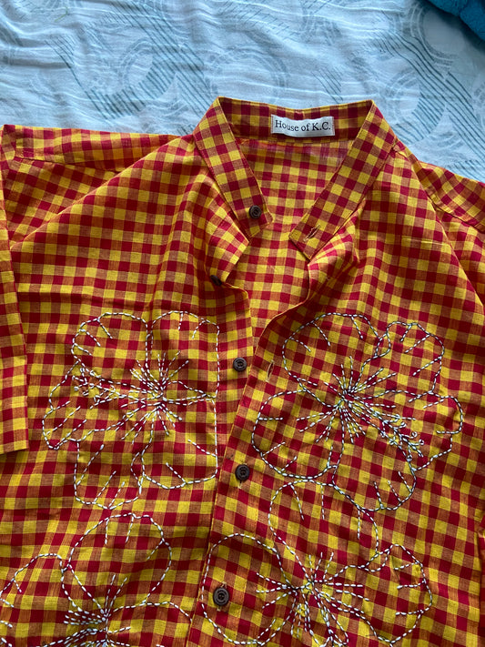 Red and yellow madras checks shirt