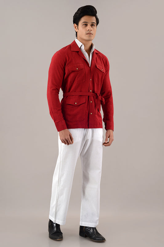 Rust red linen over shirt (shacket)