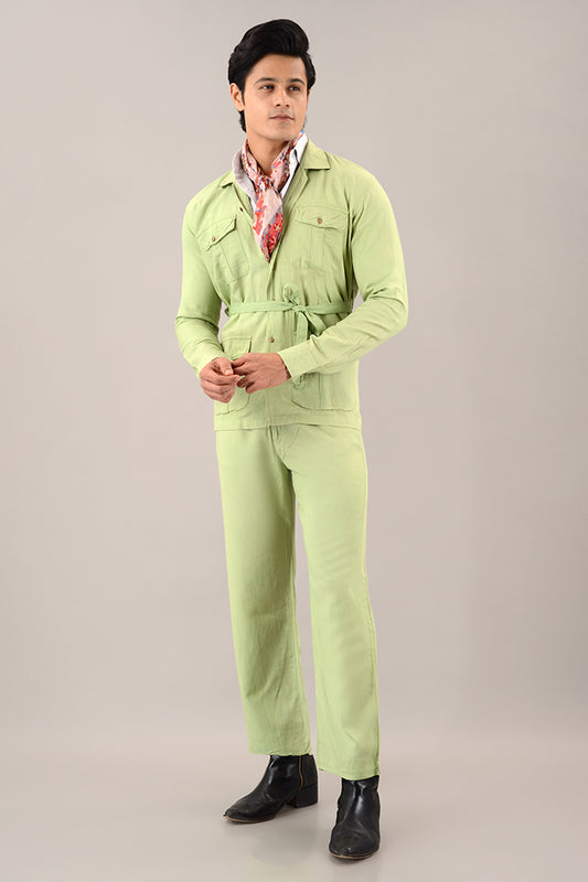 Pistachio green over shirt (shacket) with pants