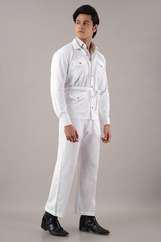 White linen over shirt (shacket) with pants