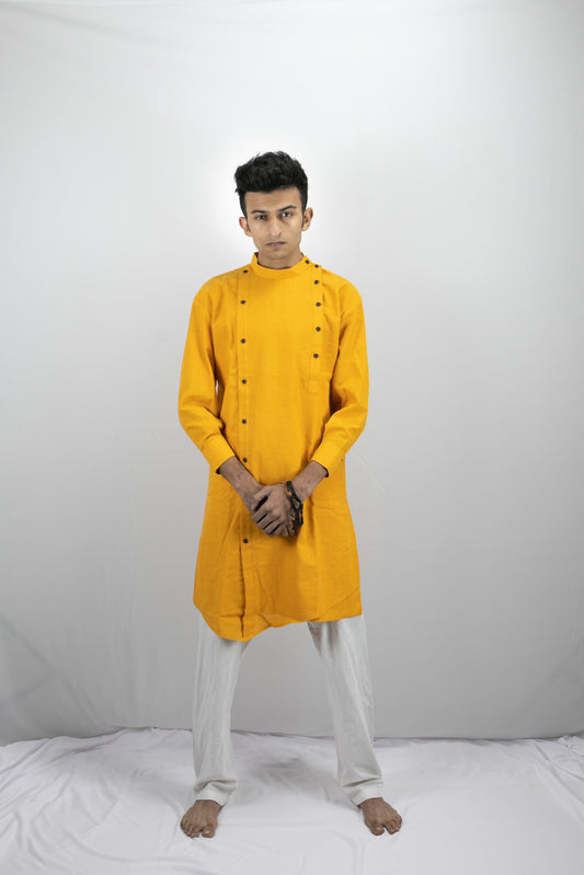 Yellow kurta with button side details