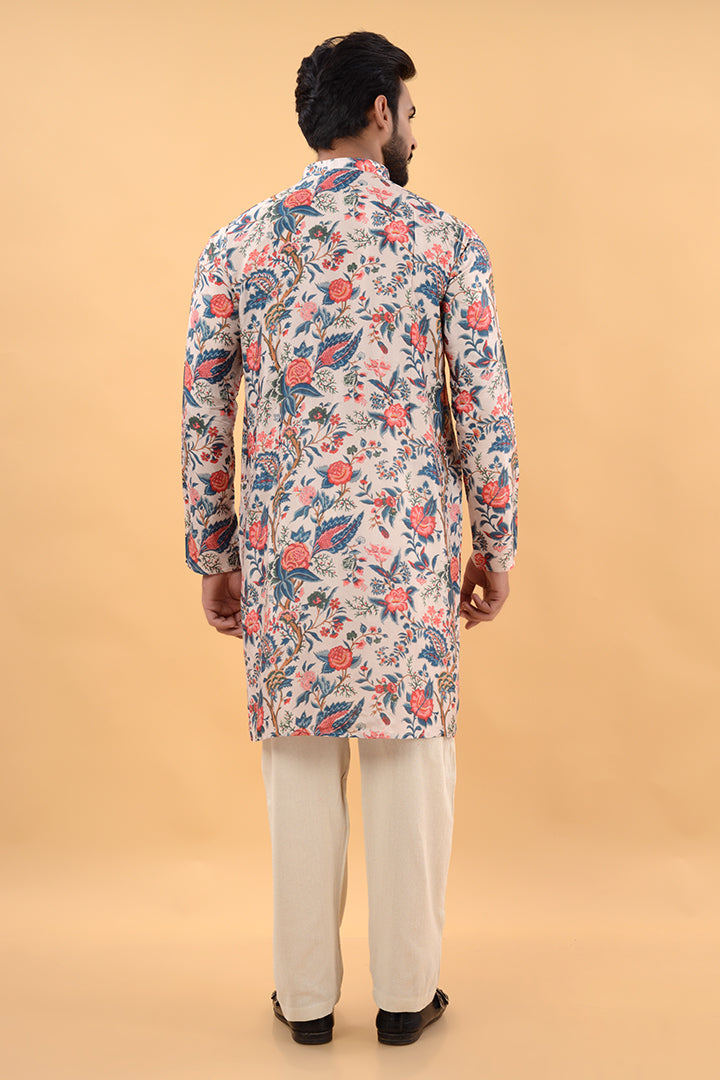 Beige floral kurta