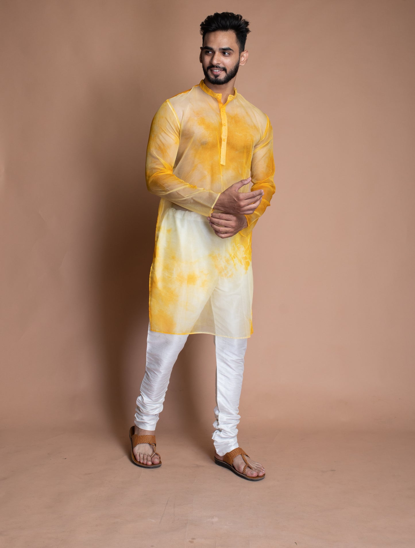 Yellow and white  tie dye kurta