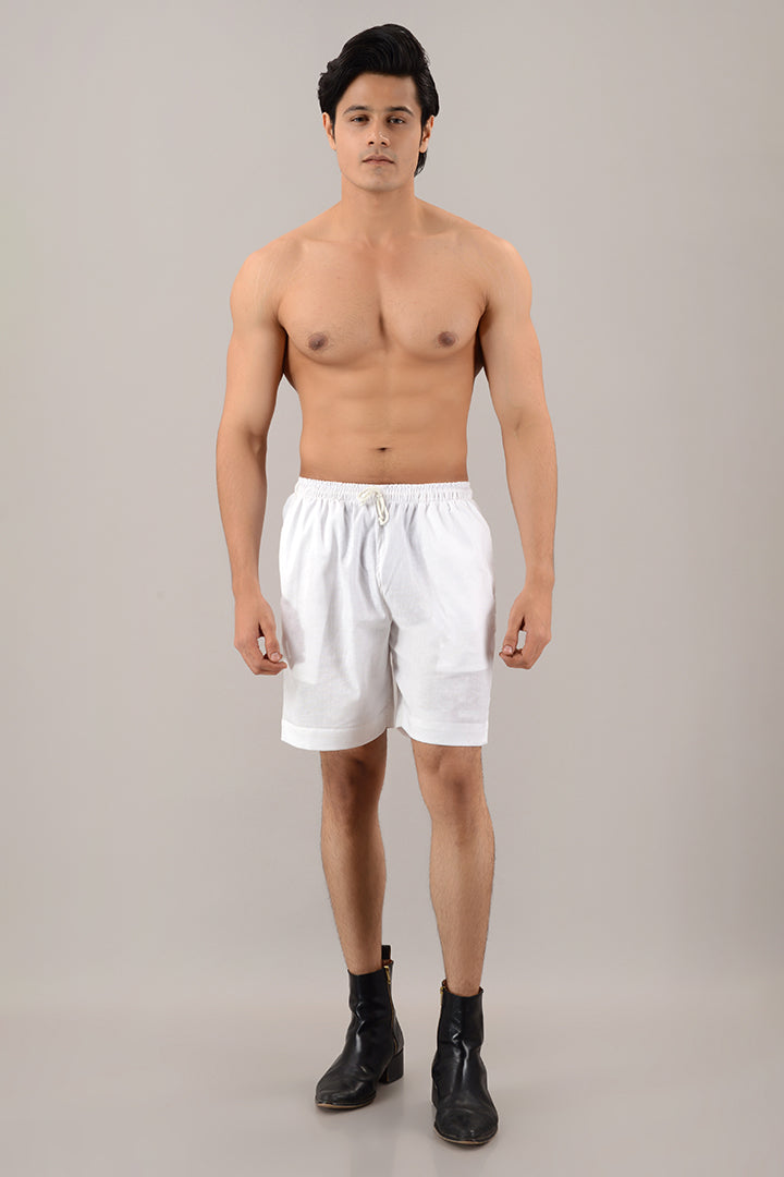 White linen shorts