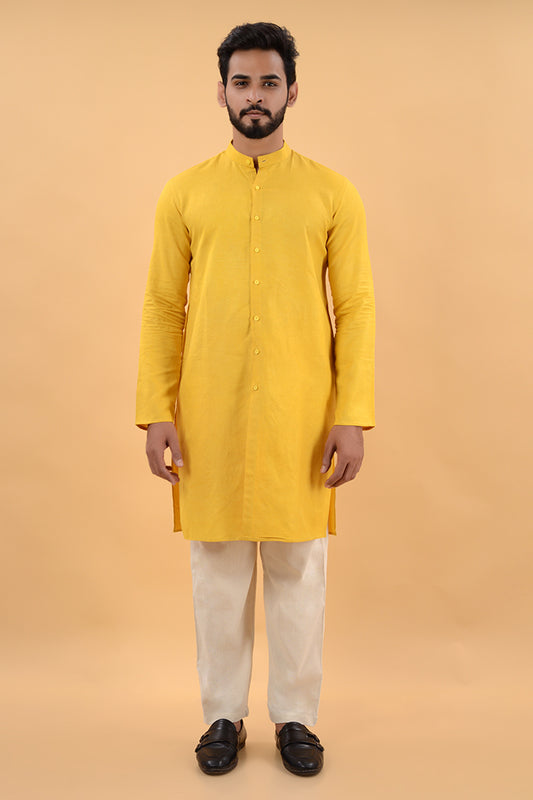 Yellow linen kurta