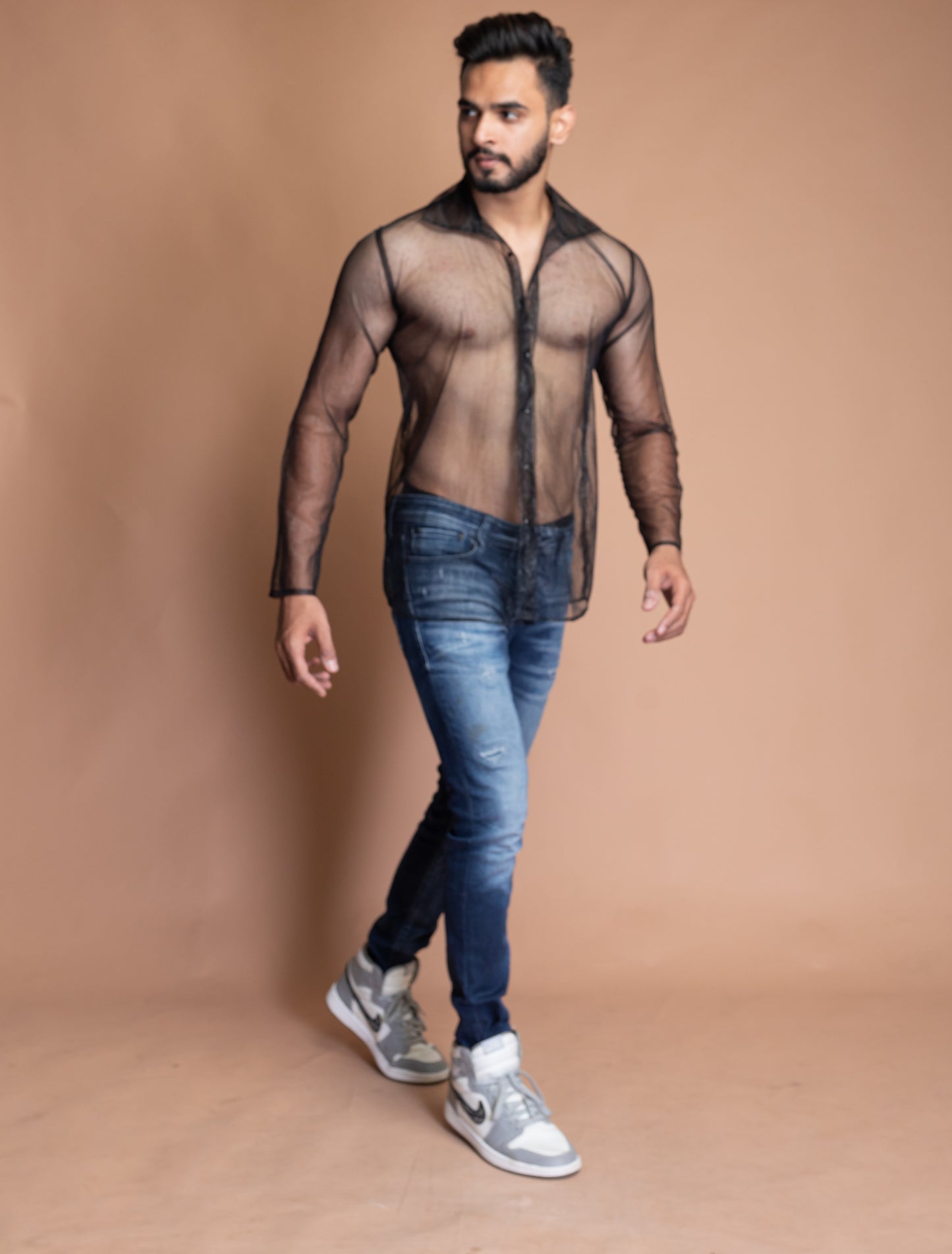 Black see through shirt (half sleeves)