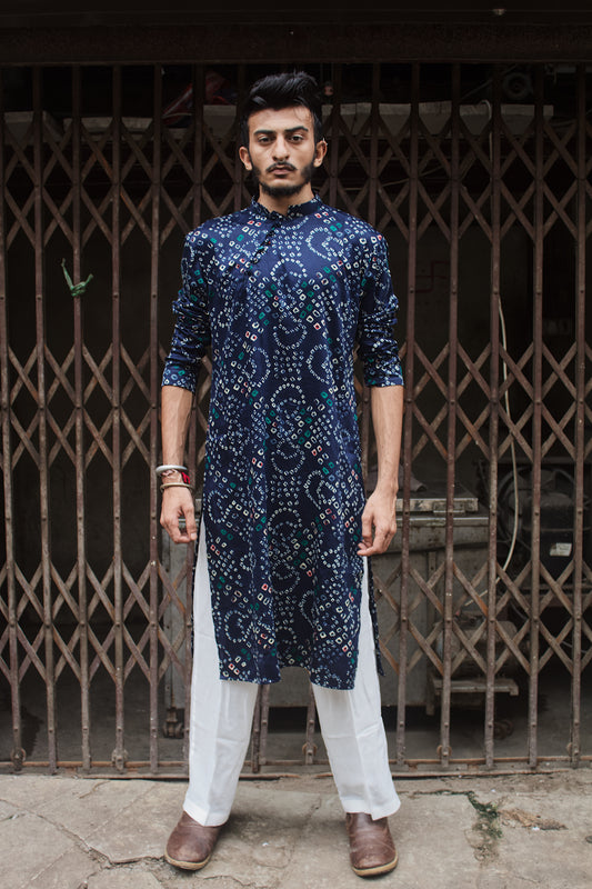 Blue bandhani kurta