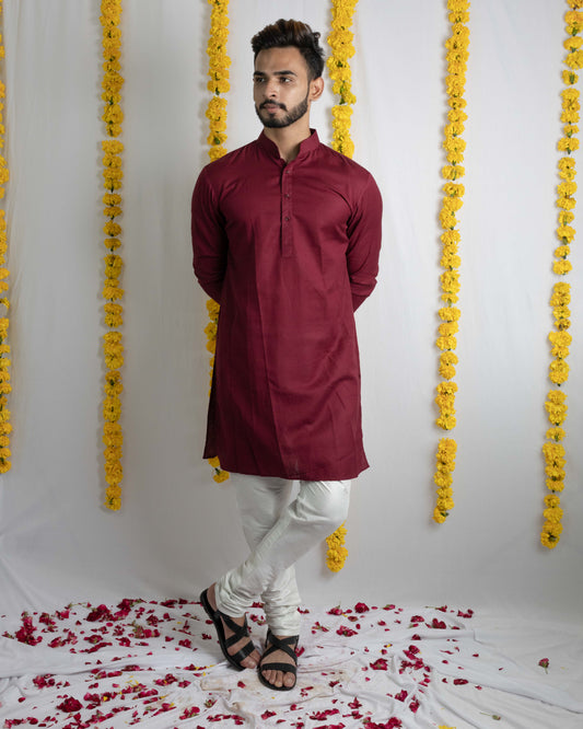 Maroon linen kurta