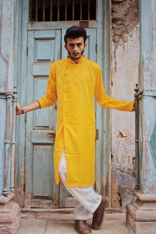 Yellow side panel kurta