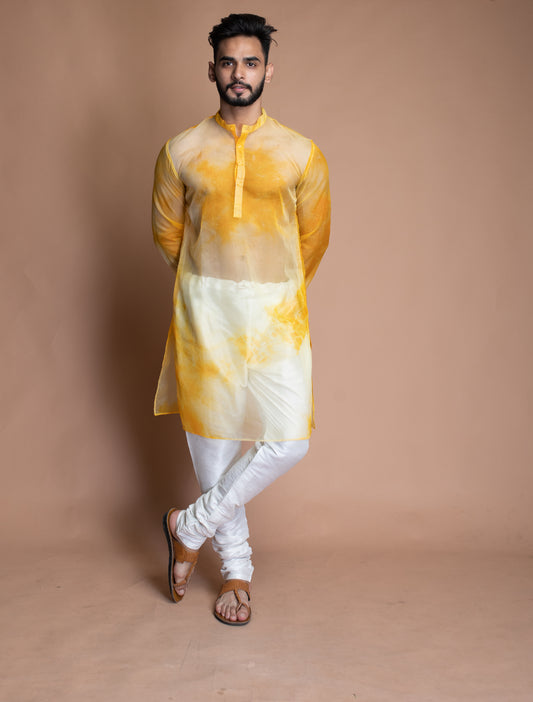 Yellow and white  tie dye kurta