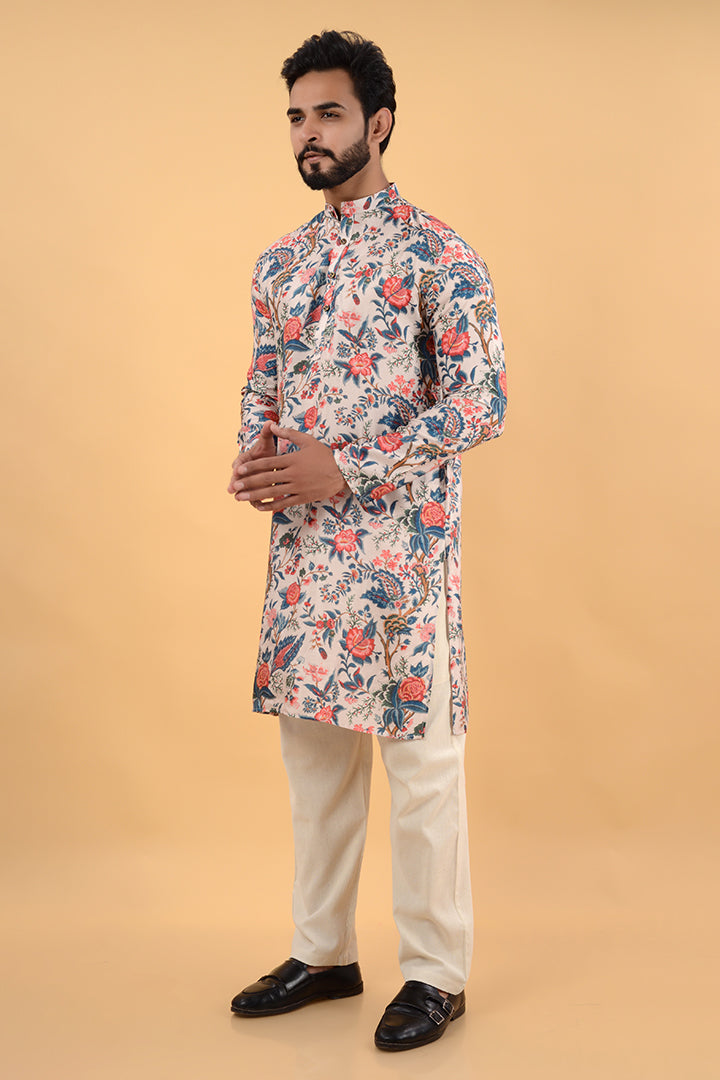 Beige floral kurta