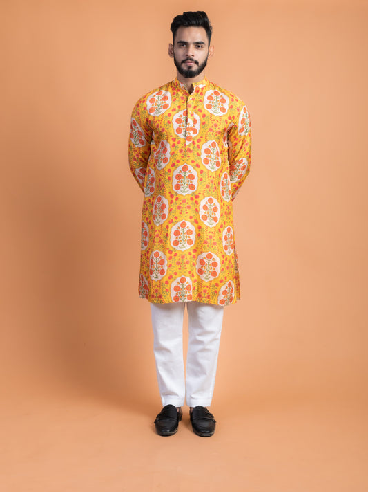 Yellow and red floral kurta