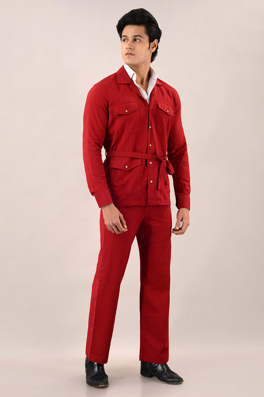 Rust red over shirt (shacket) with pants