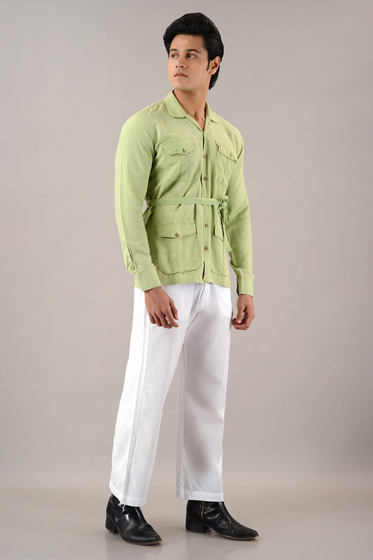 Pistachio green linen over shirt (shacket)