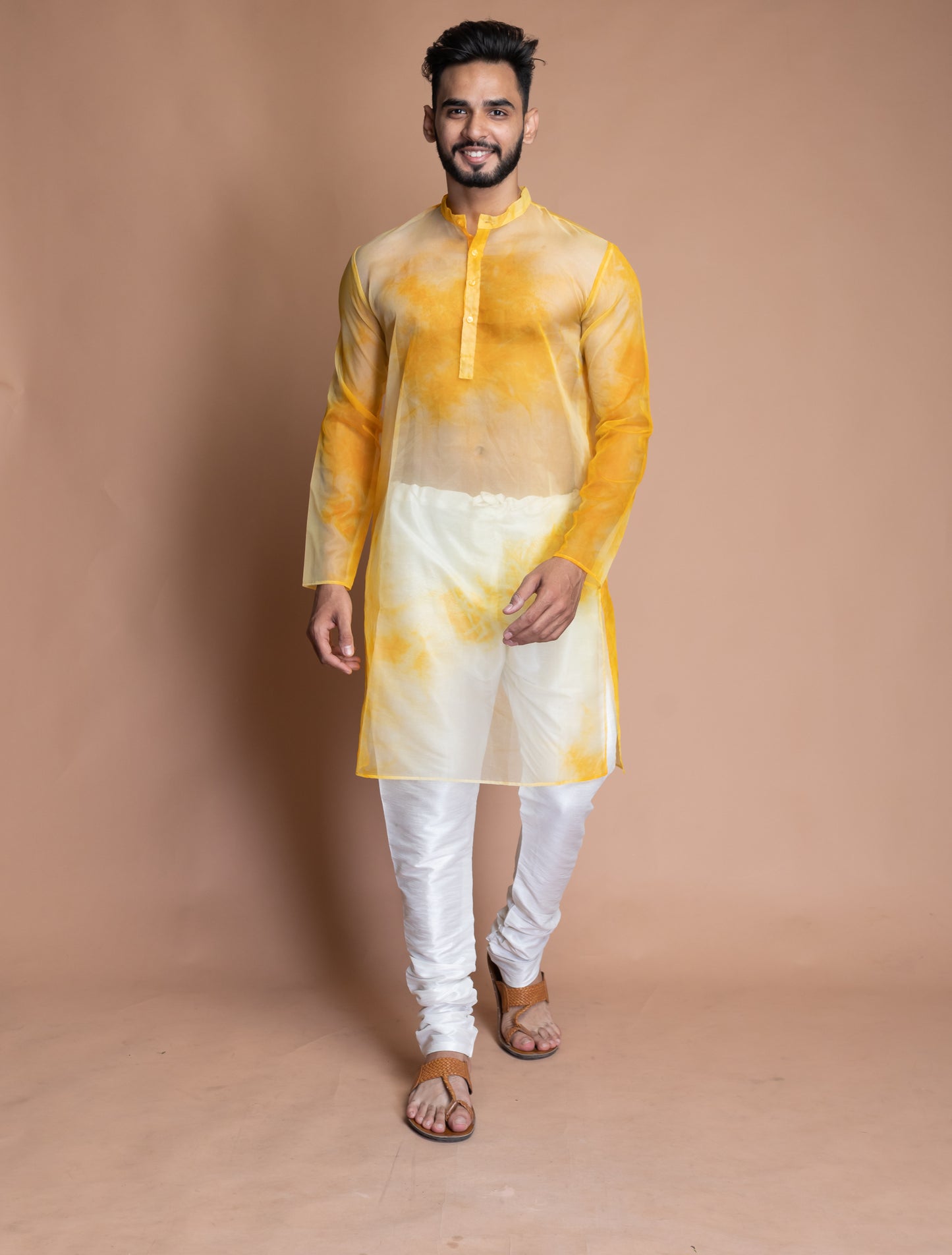 Yellow and white  tie dye kurta