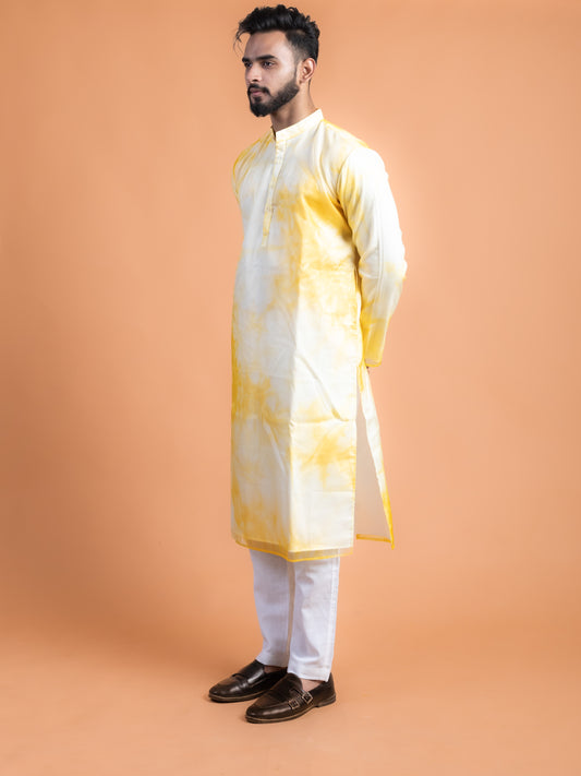 White and yellow shibori kurta