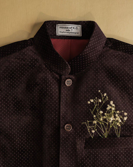 Maroon textured Nehru jacket