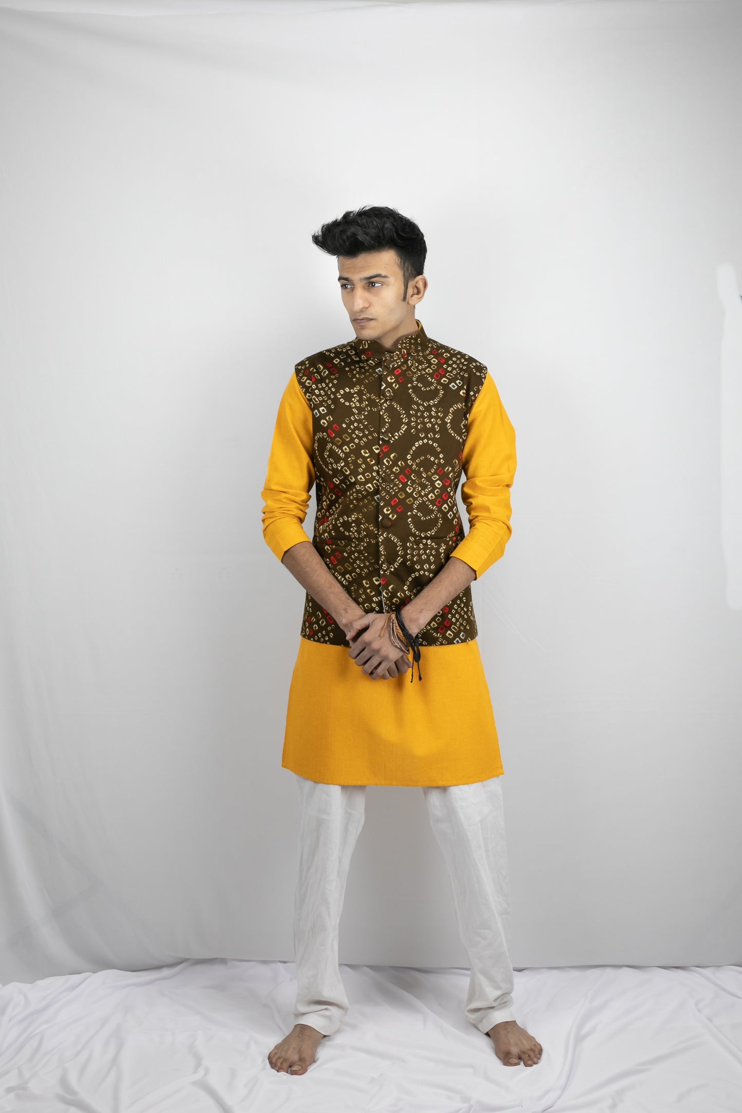Brown bandhani Nehru jacket