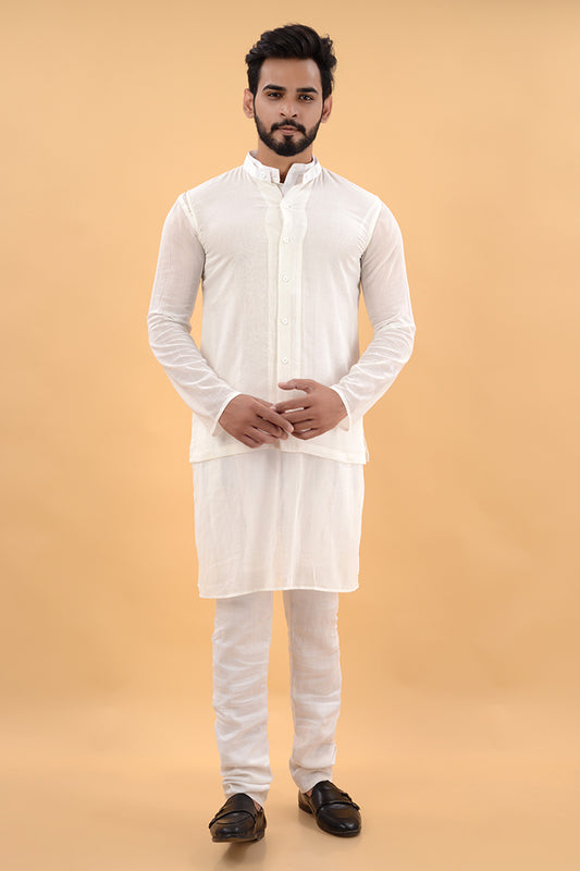 Off white pure mul kurta and jacket