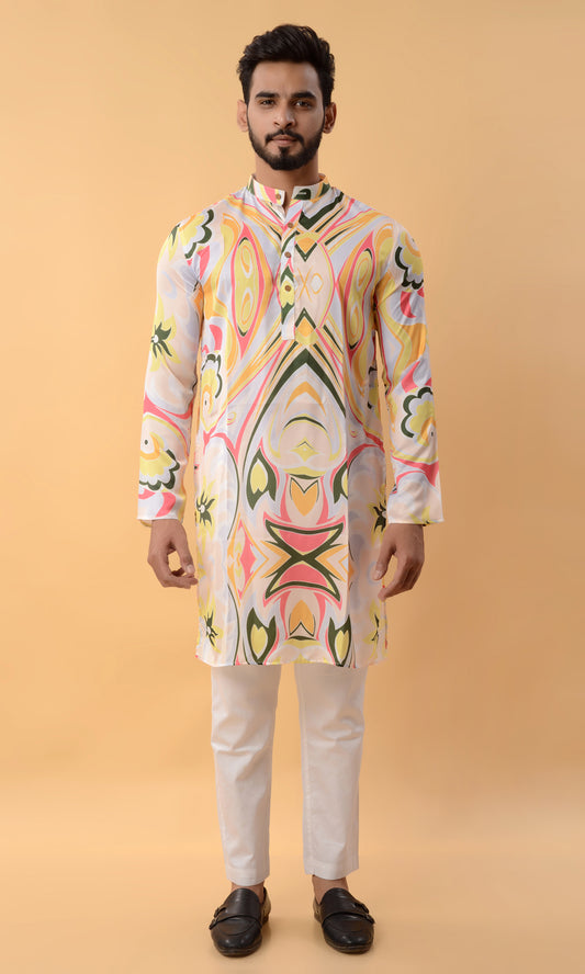 Multi colour Printed silk kurta