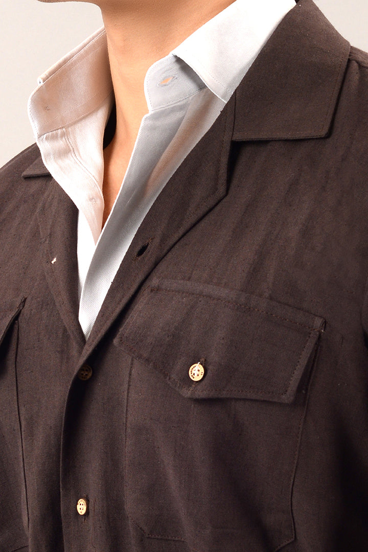 Brown linen over shirt (shacket) with pants