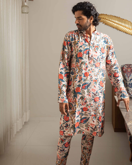 Beige dola silk kurta with pants